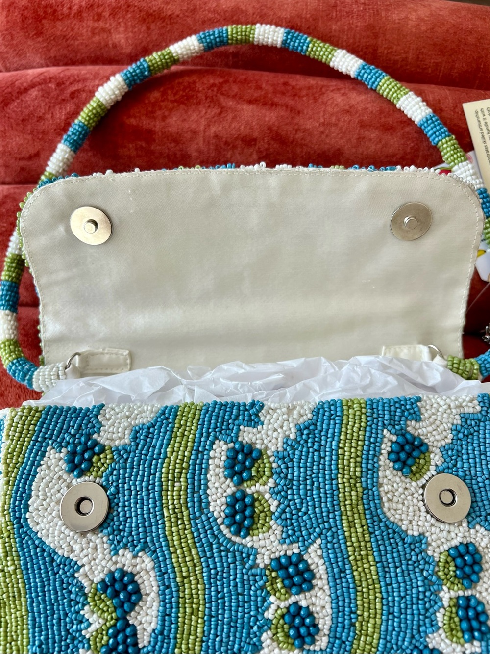 NWT Viral Blackberry Blueberry Beaded Blue & Green Shoulder Bag - Picture 6 of 11